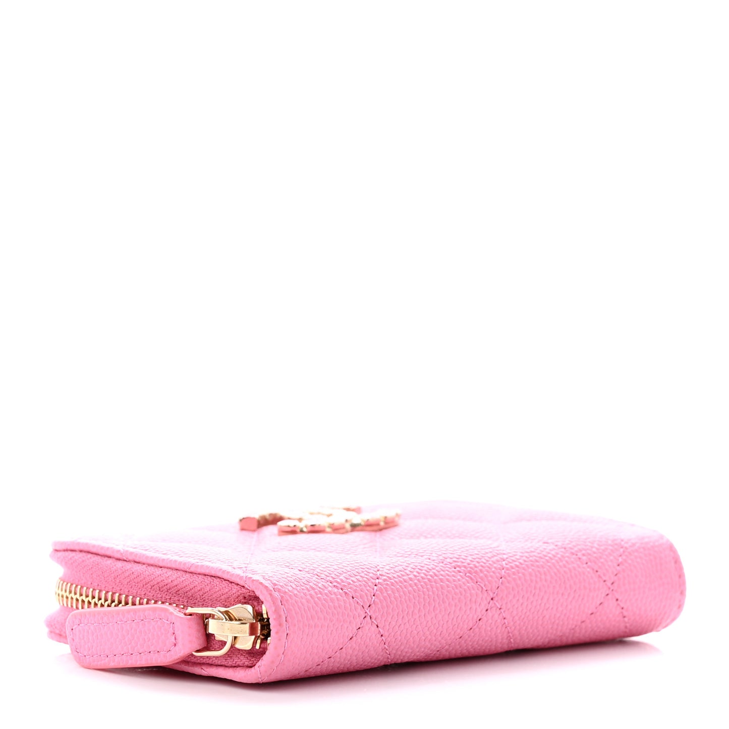 Caviar Quilted Enamel CC Zip Around Coin Purse Pink