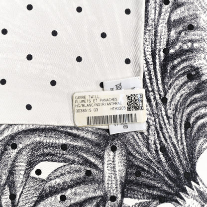 Hermes Silk Plumets Et Panaches Scarf 90 White Black Anthracite 6 of 6