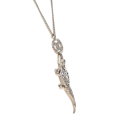 Chanel Crystal CC Alligator Necklace Gold 3 of 6