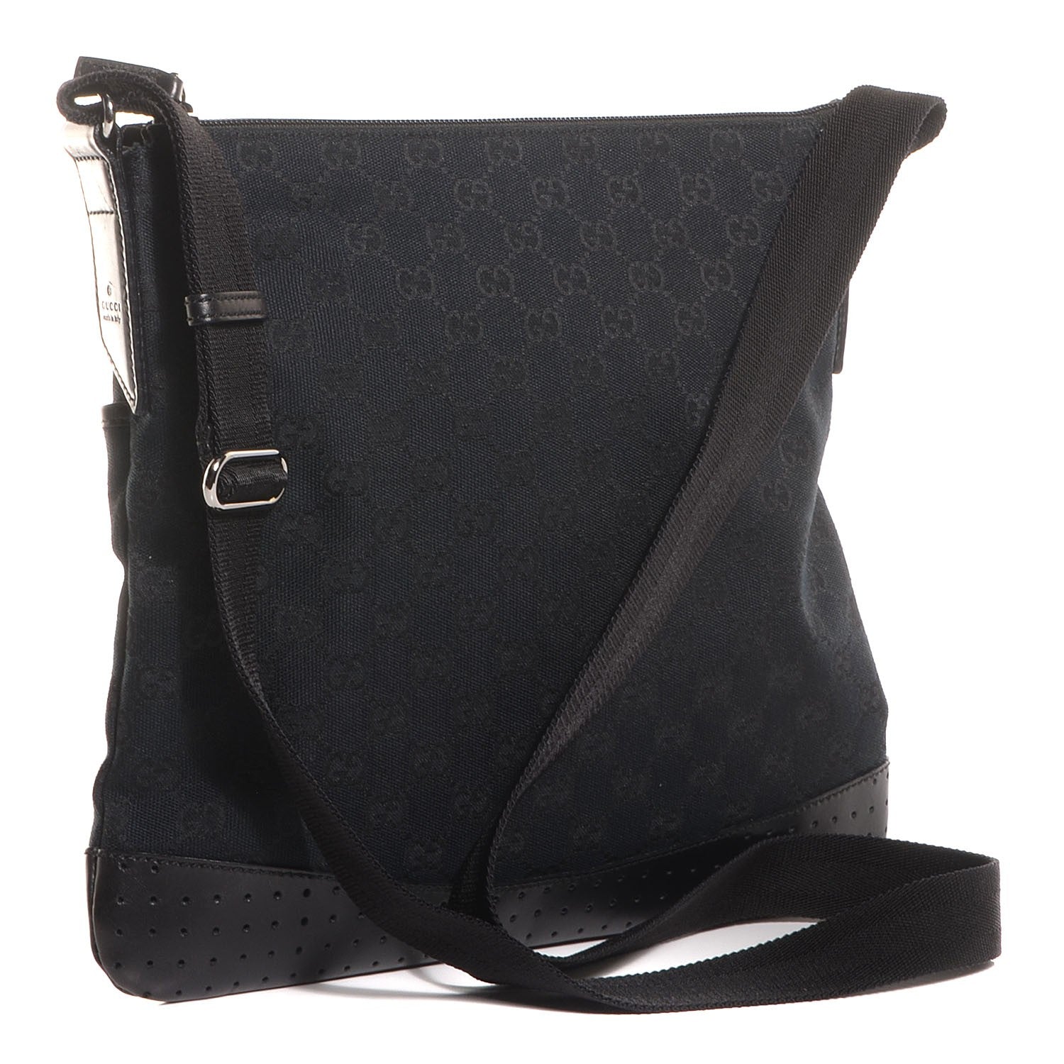 Gucci Monogram Calfskin Perforated Medium Flat Messenger Bag Black 2 of 14