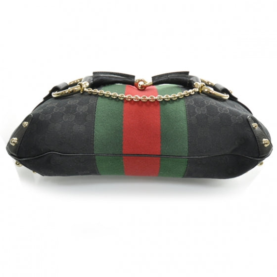 Gucci Monogram Large Horsebit Web Hobo Black 4 of 10