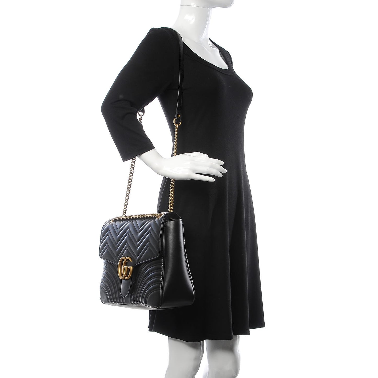 Calfskin Matelasse Large GG Marmont Shoulder Bag Black
