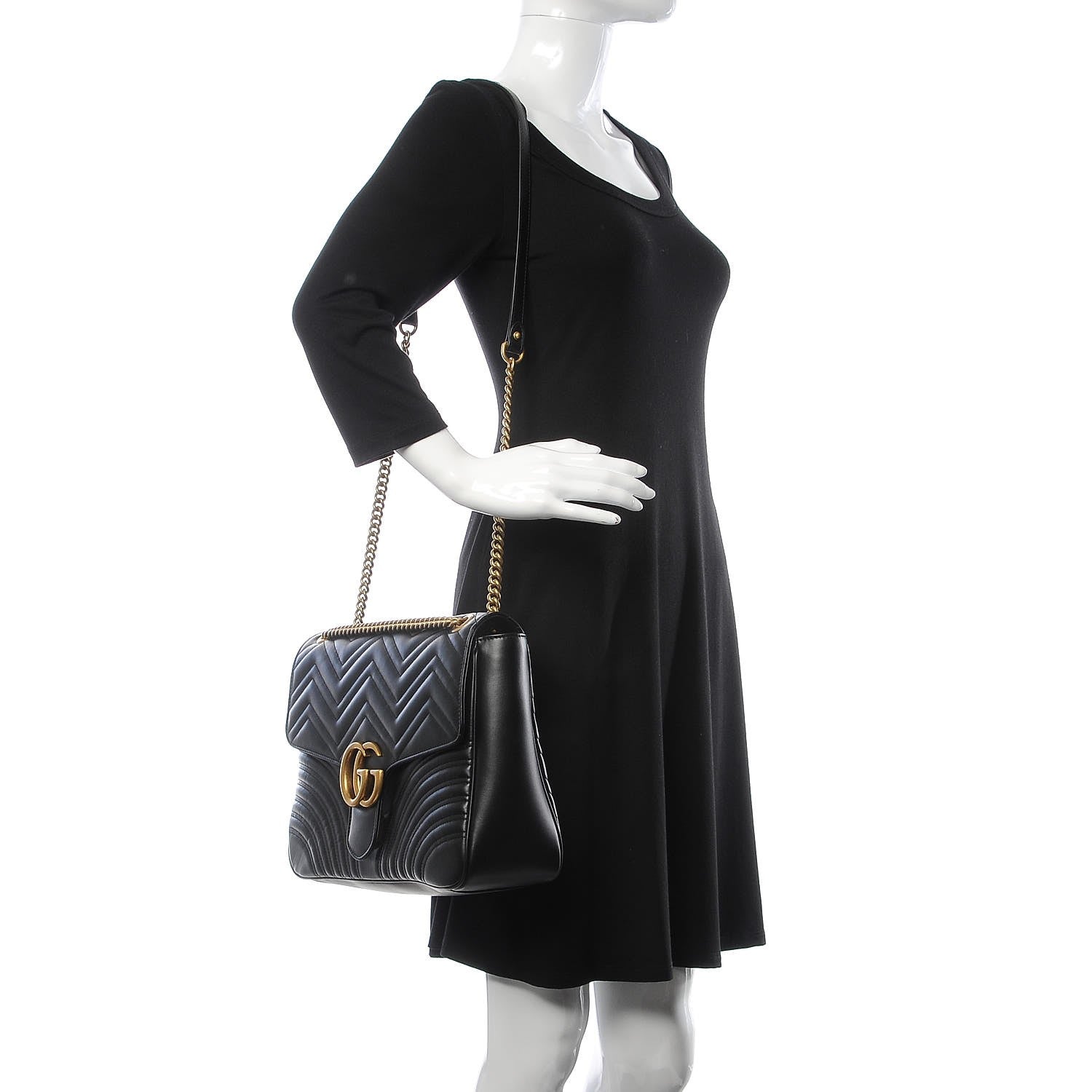 Gucci Calfskin Matelasse Large GG Marmont Shoulder Bag Black 2 of 10