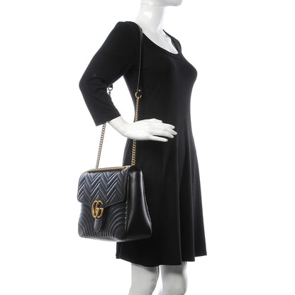Gucci Calfskin Matelasse Large GG Marmont Shoulder Bag Black 2 of 10