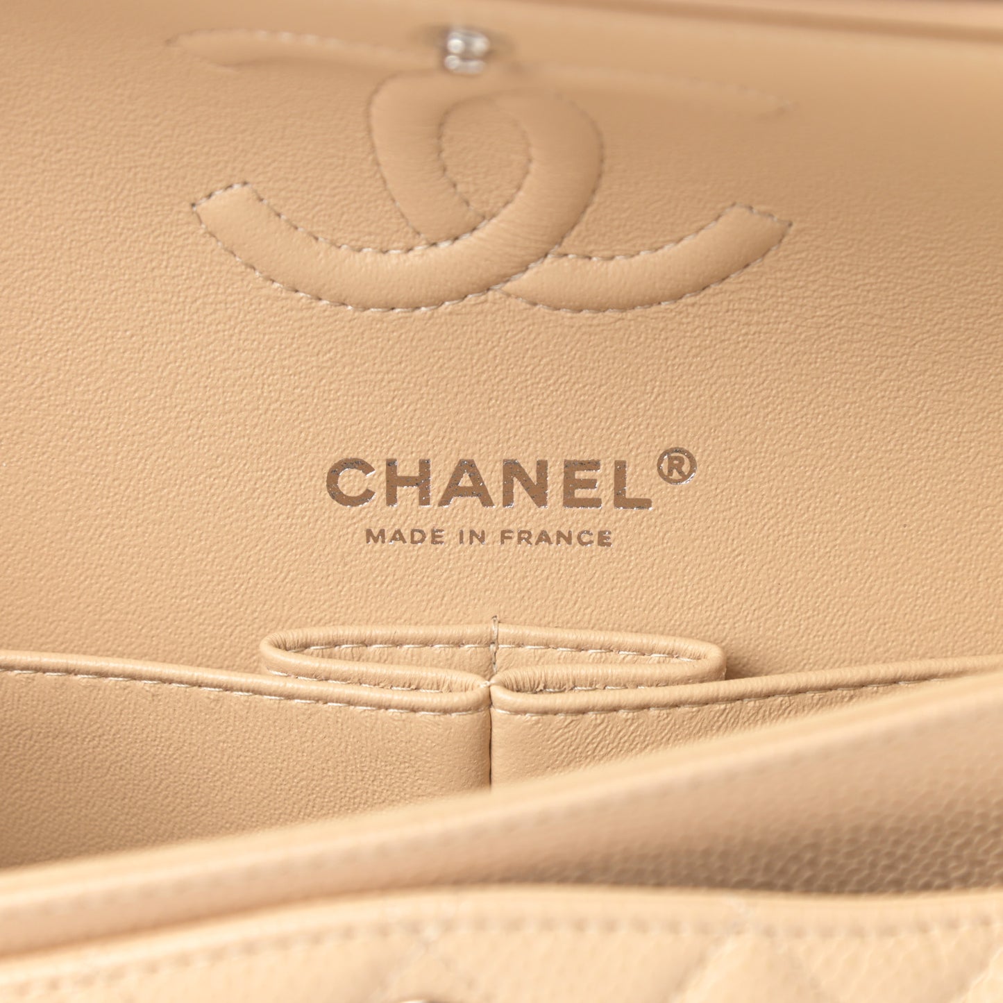 Caviar Quilted Small Double Flap Beige