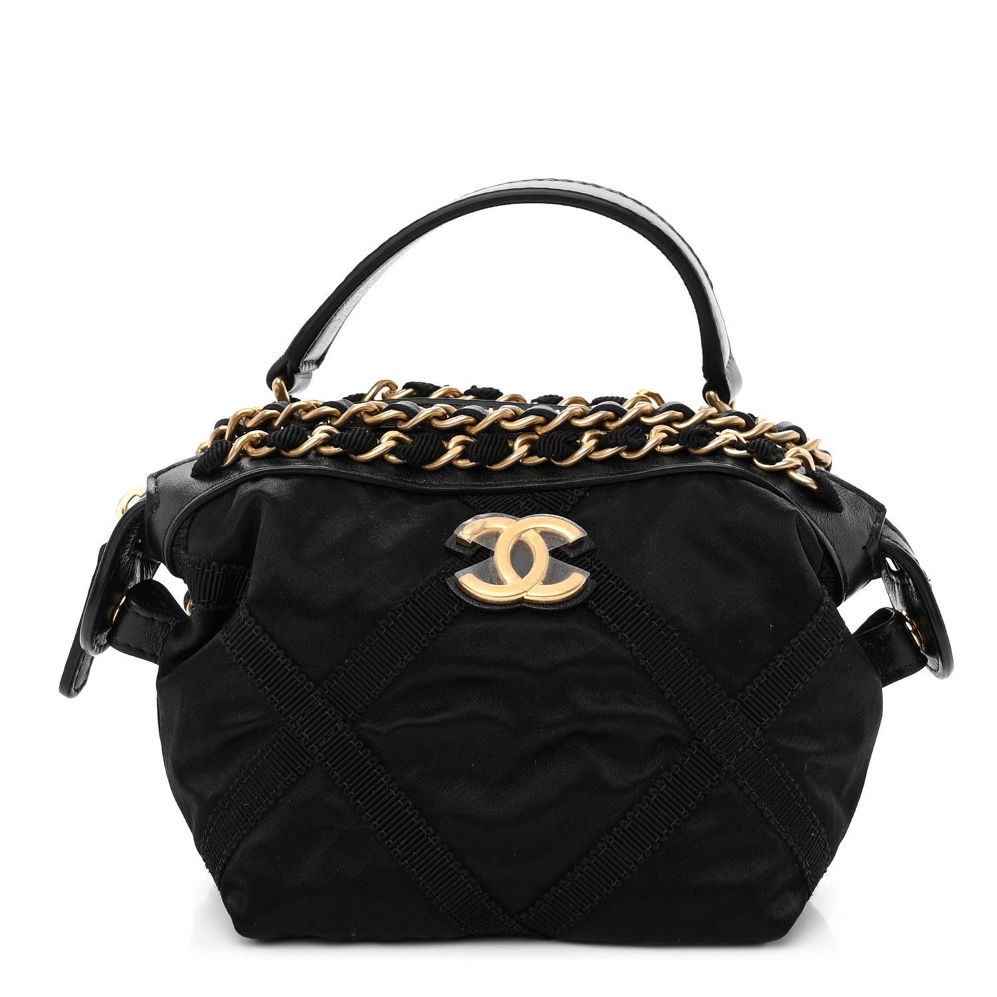 Nylon Grosgrain Quilted Lifestyle Clutch with Chain Black