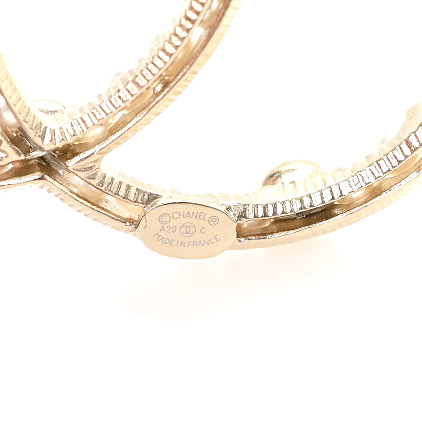 Pearl Crystal CC Brooch Gold
