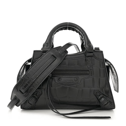 Balenciaga Semi Shiny Calfskin Crocodile Embossed Neo Classic Black Hardware Mini City Black 1 of 11