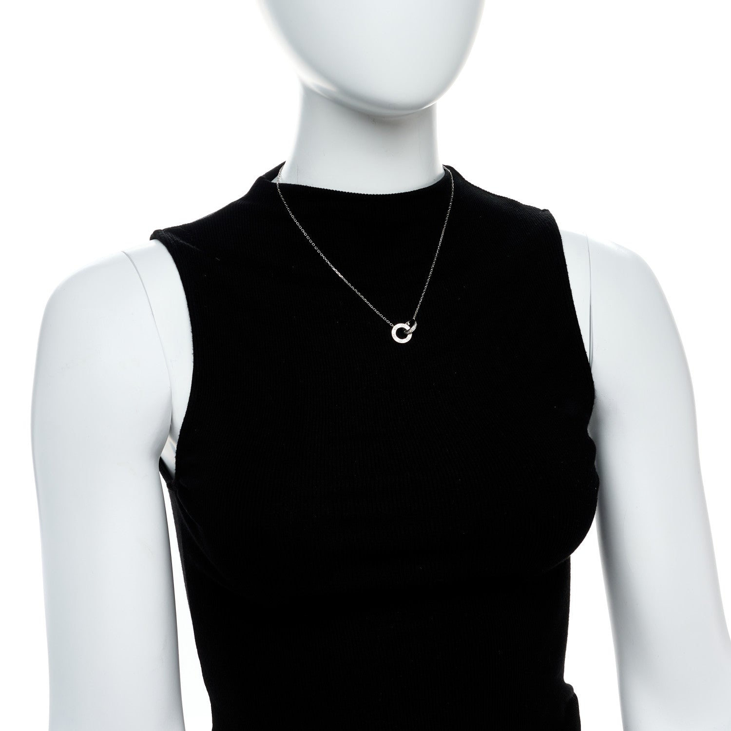 Cartier 18K White Gold Diamond Interlocking LOVE Paved Necklace 3 of 9