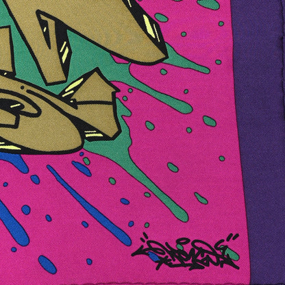 Hermes Silk Gavroche Graff Pocket Square Scarf Encre Fuchsia Kaki 2 of 3