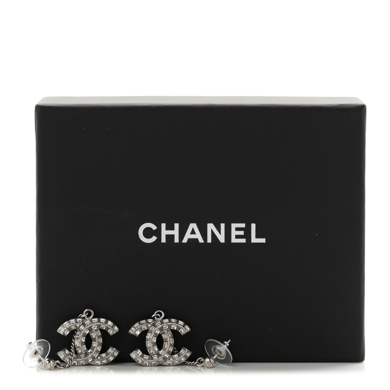 Chanel Baguette Crystal CC Drop Earrings Silver 5 of 5