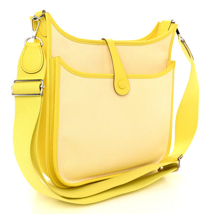 Hermes Toile H Taurillon Clemence Evelyne III PM Ecru Citron Lime 3 of 11