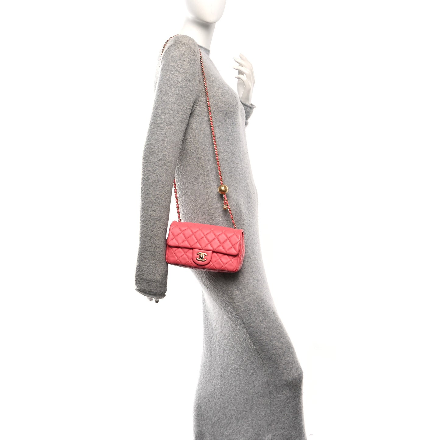 Lambskin Quilted Pearl Crush Mini Rectangular Flap Pink