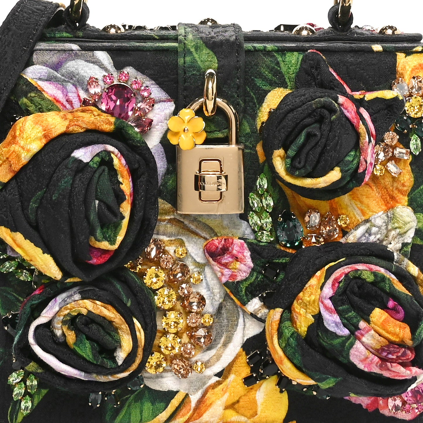 Brocade Crystal Embellished Floral Box Bag Black Multicolor
