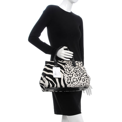 Nancy Gonzalez Calf Hair Crocodile Loop Satchel Black White 2 of 9