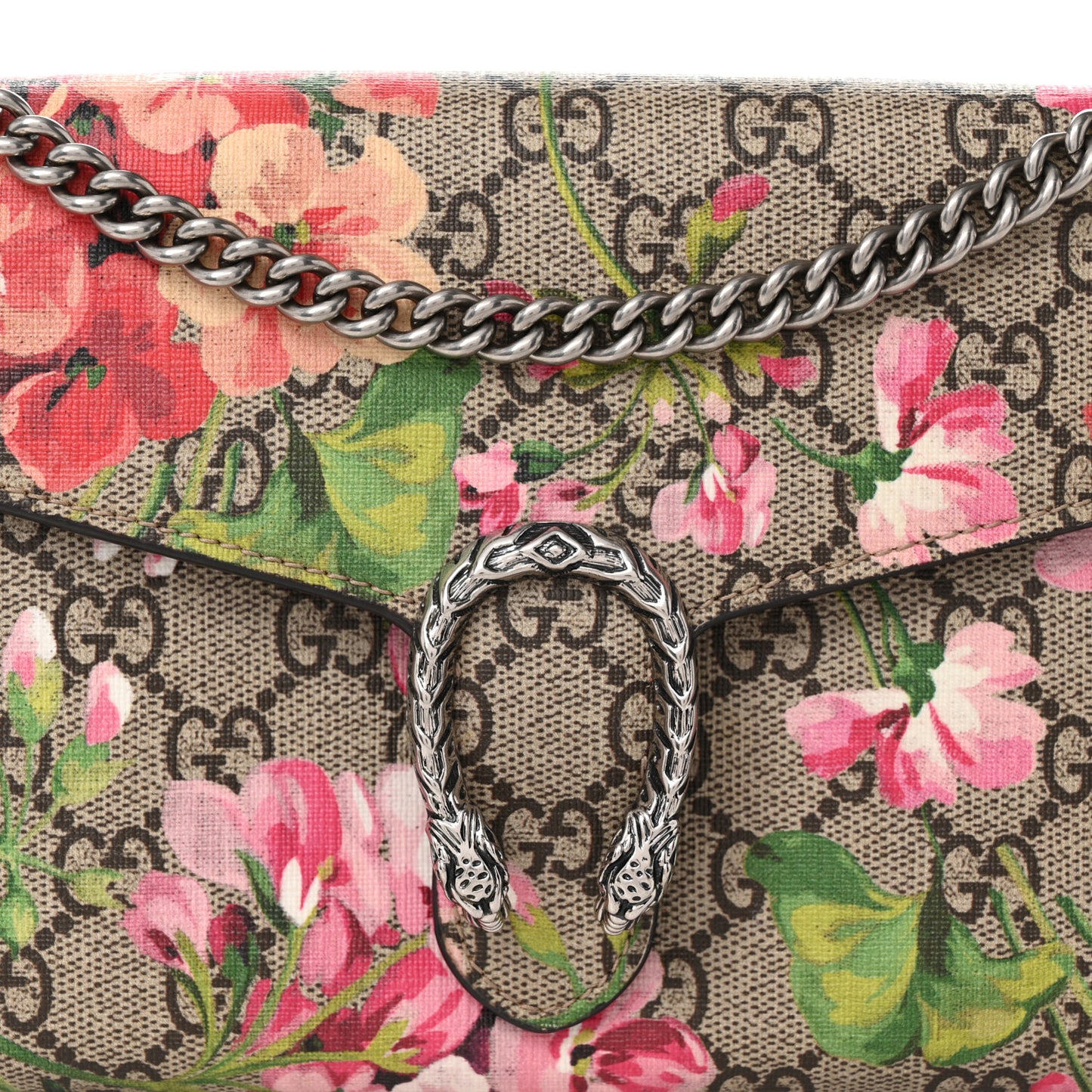 GG Supreme Monogram Blooms Mini Dionysus Chain Wallet Beige Multicolor Dry Rose