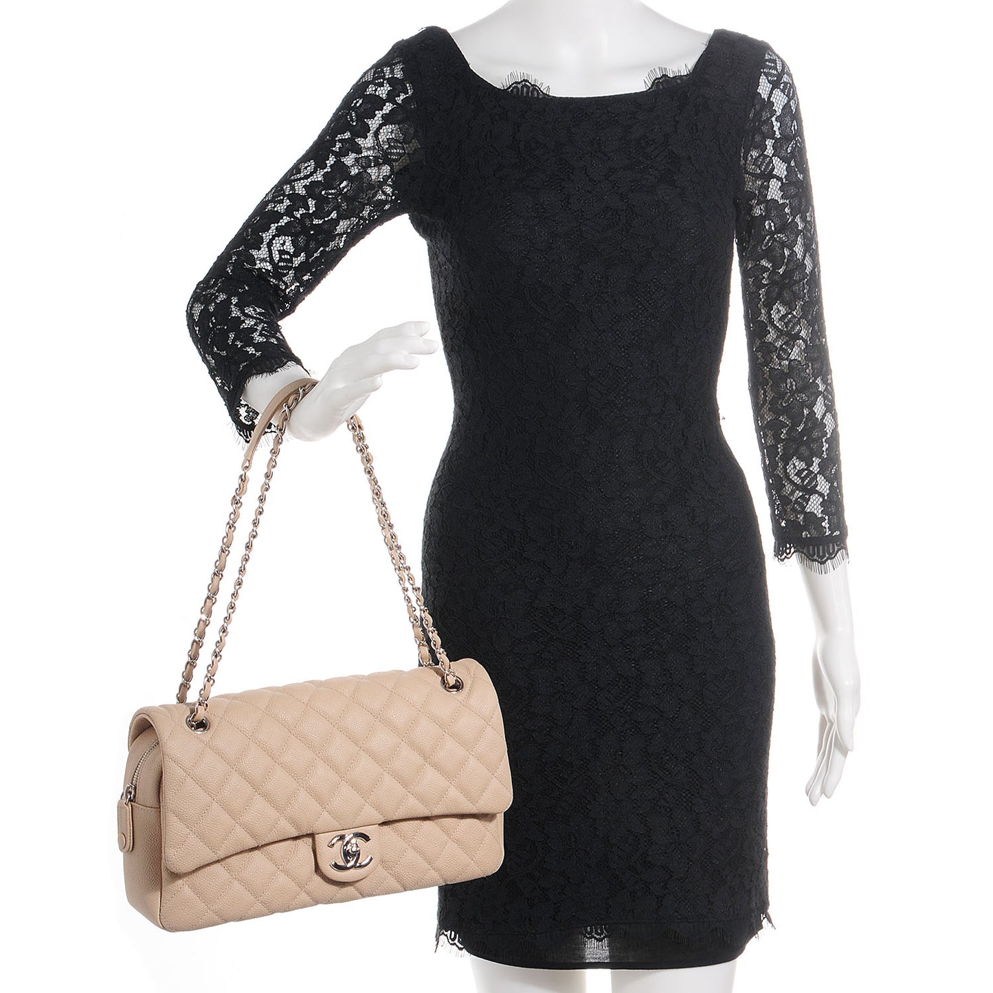 Caviar Jumbo Easy Flap Beige