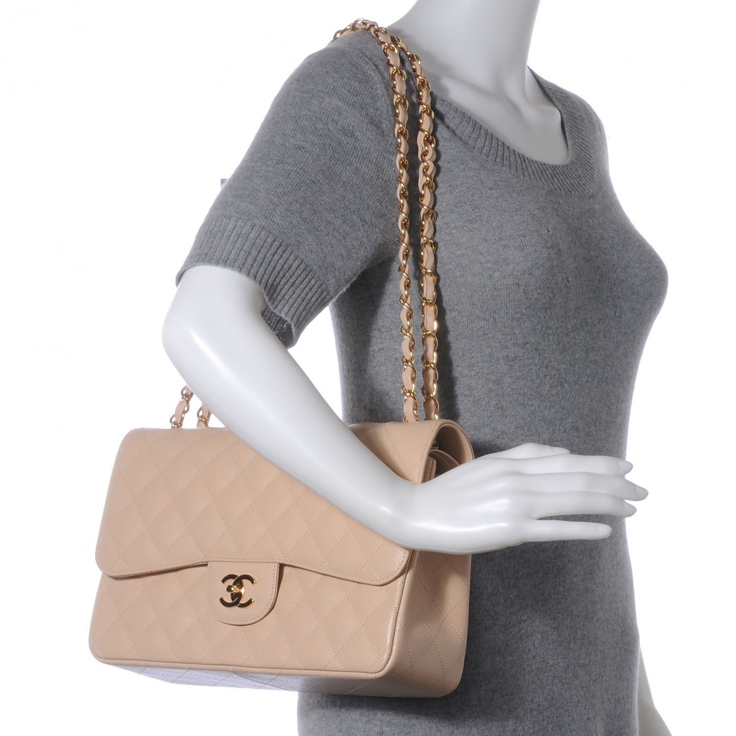 Chanel Caviar Jumbo Double Flap Beige Clair 2 of 8