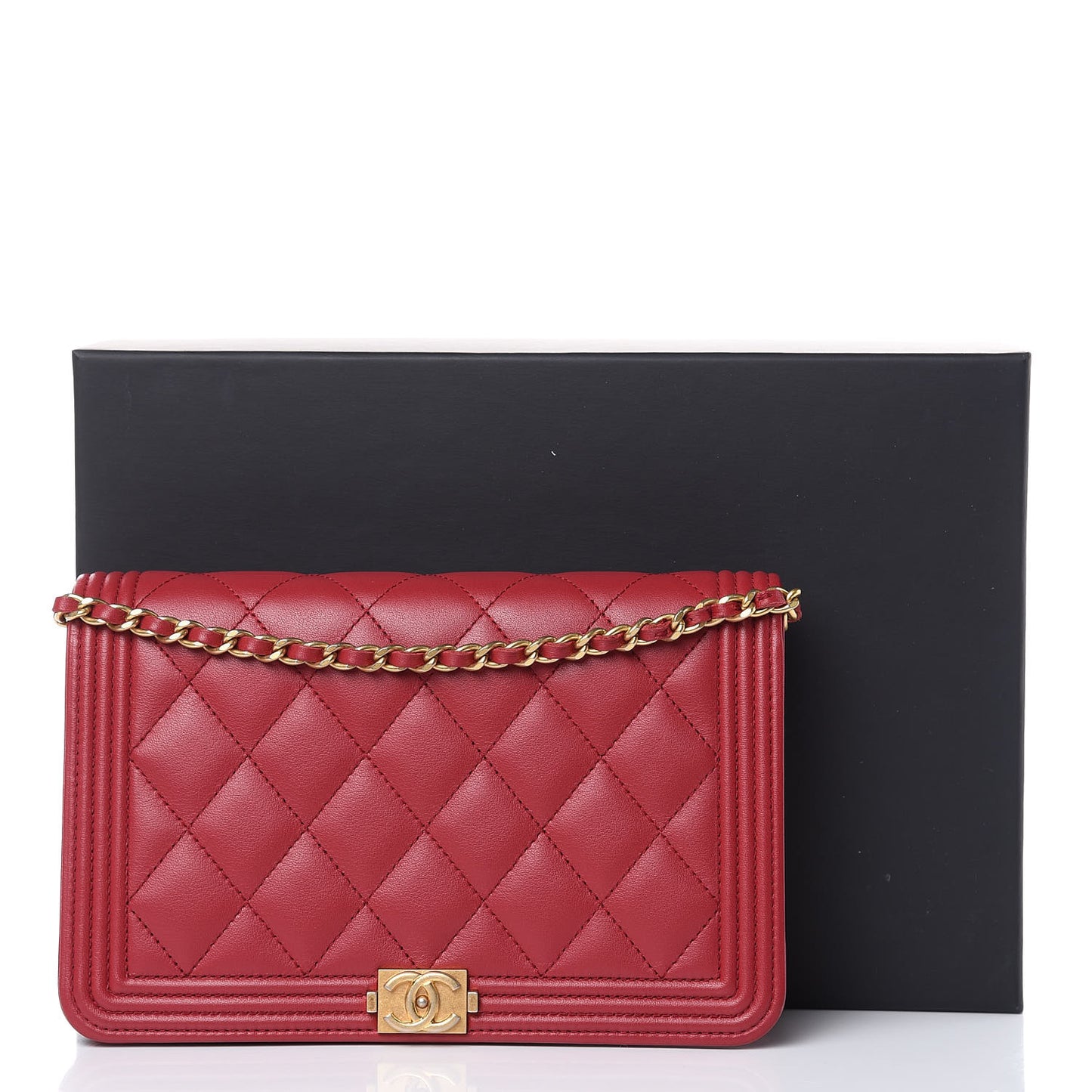Calfskin Quilted Boy Wallet On Chain WOC Red
