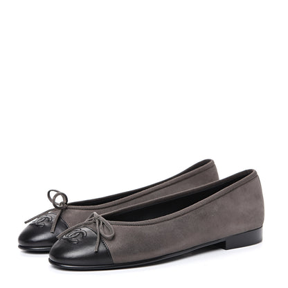 Chanel Metallic Lambskin Cap Toe CC Ballerina Flats 37 Brown Black 3 of 10