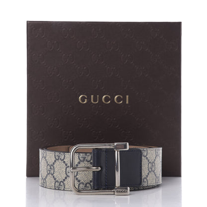 Gucci GG Supremem Monogram Selleria Calfskin Square Spur 40mm Belt 90 36 Beige Blue 5 of 5