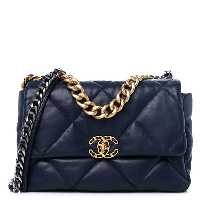 Chanel Lambskin Quilted Large Chanel 19 Flap Navy Blue 1 of 11