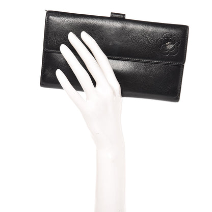 Chanel Goatskin Camellia Embossed Flap Wallet Black 2 of 11