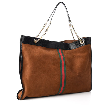 Gucci Suede Patent Maxi Rajah Chain Tote Nocciola Black 3 of 10