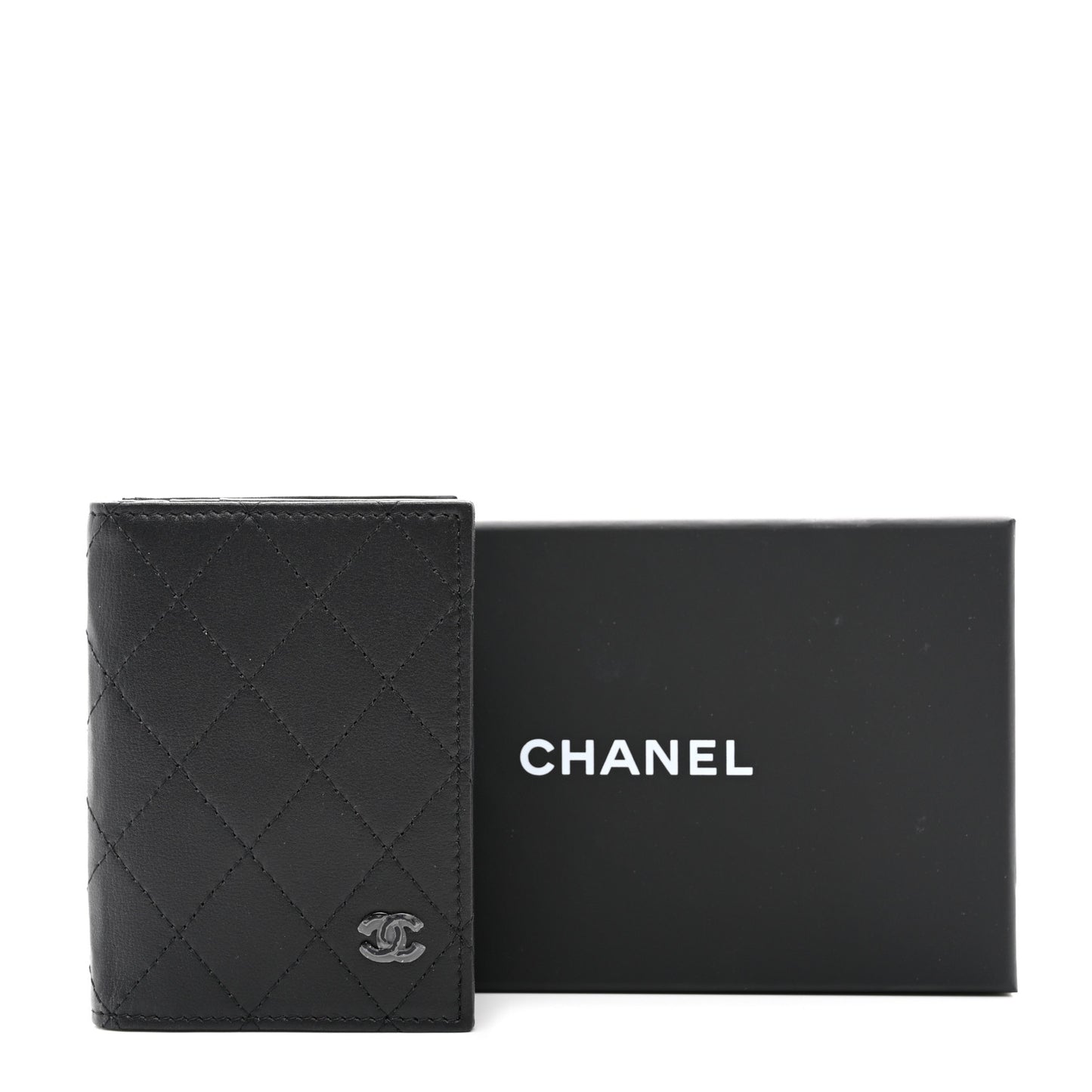 Grained Calfskin Quilted Card Holder Wallet So Black