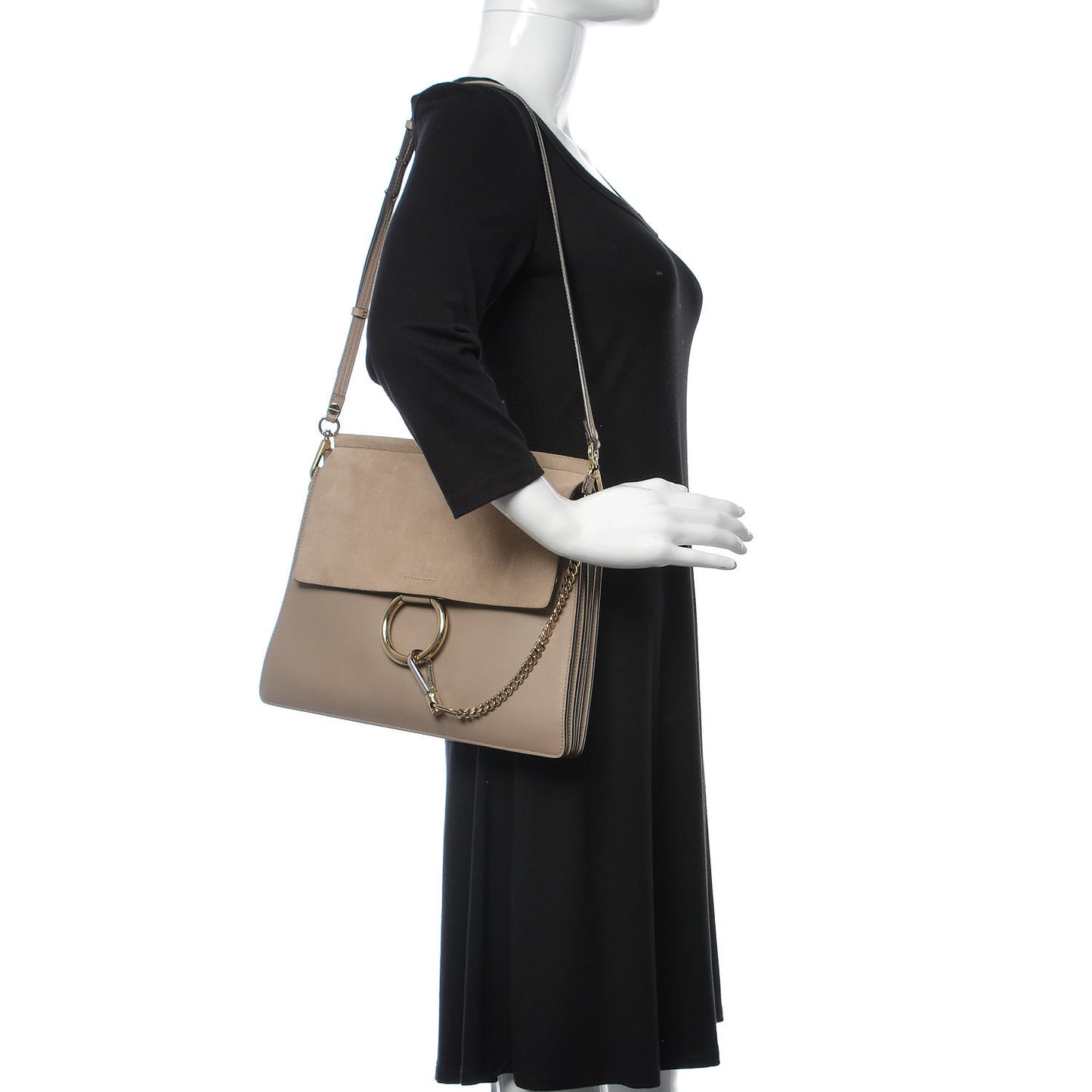 Calfskin Suede Medium Faye Shoulder Bag Motty Grey