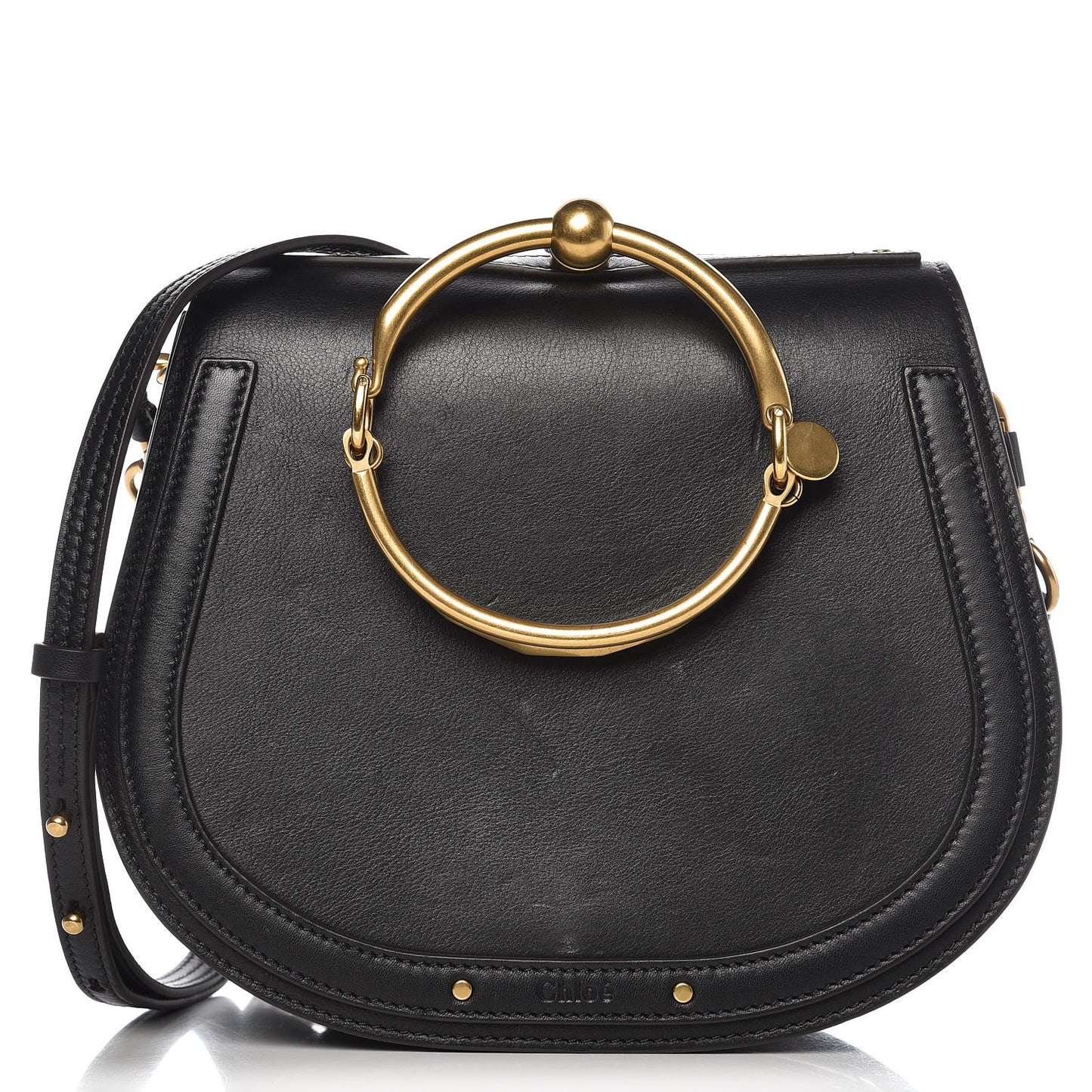 Calfskin Suede Medium Nile Bracelet Bag Black