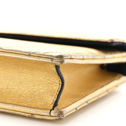 Saint Laurent Metallic Calfskin Matelasse Chevron Monogram Envelope Chain Wallet Antic Gold 11 of 14