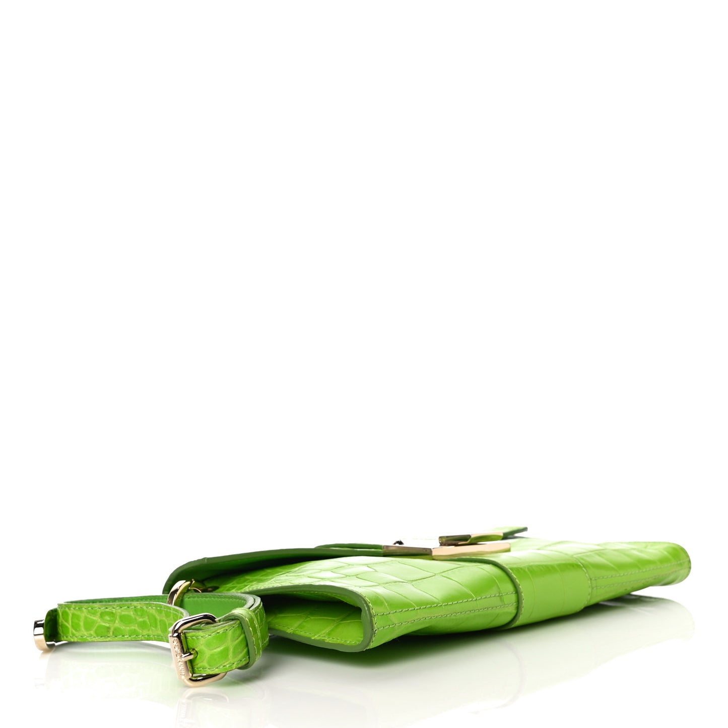 Calfskin Crocodile Embossed Rivera Clutch Lime