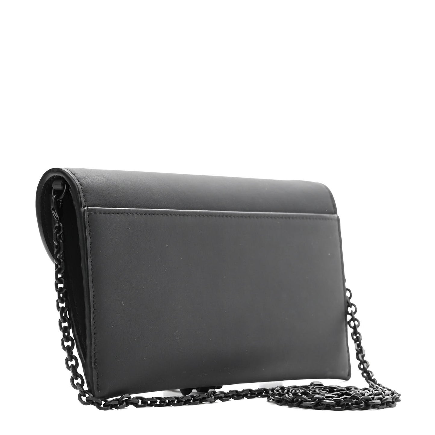 Ultra Matte Calfskin Saddle Chain Wallet Pouch Black