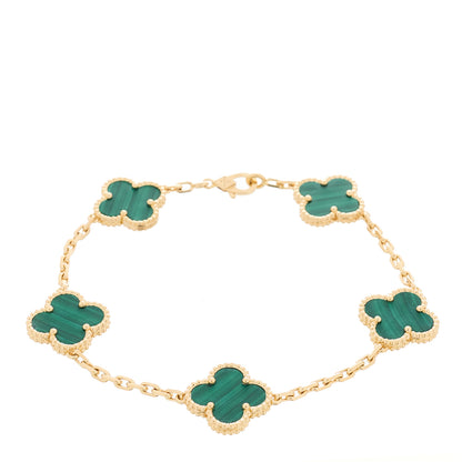 Van Cleef & Arpels 18K Yellow Gold Malachite 5 Motifs Vintage Alhambra Bracelet 1 of 10