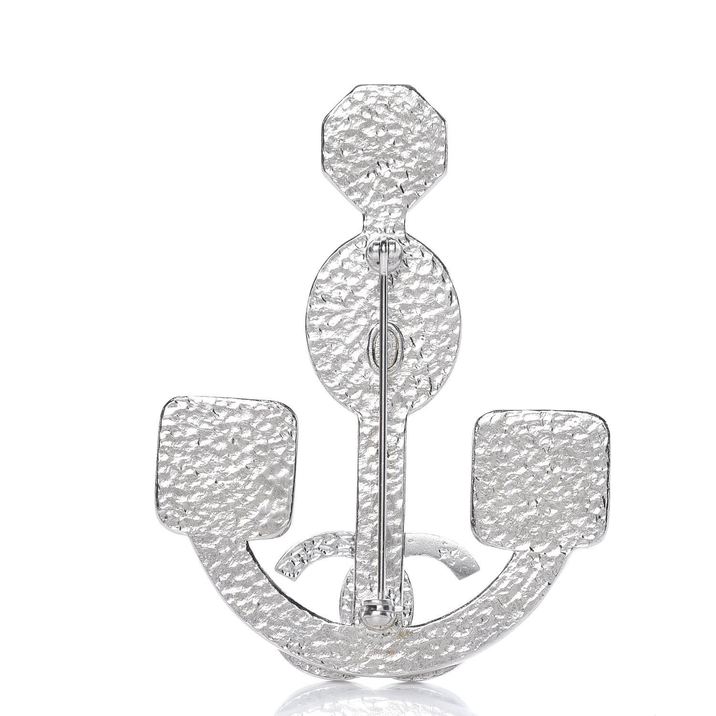 Crystal Enamel Anchor Brooch White Black