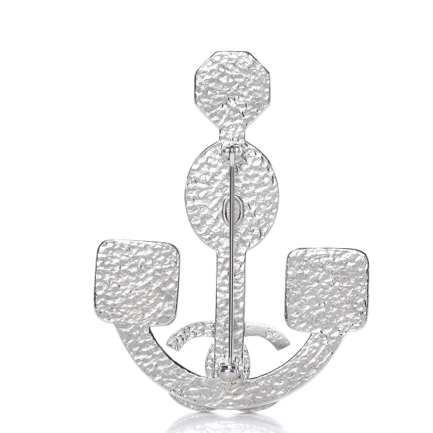 Chanel Crystal Enamel Anchor Brooch White Black 3 of 4