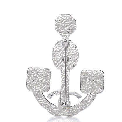 Chanel Crystal Enamel Anchor Brooch White Black 3 of 4