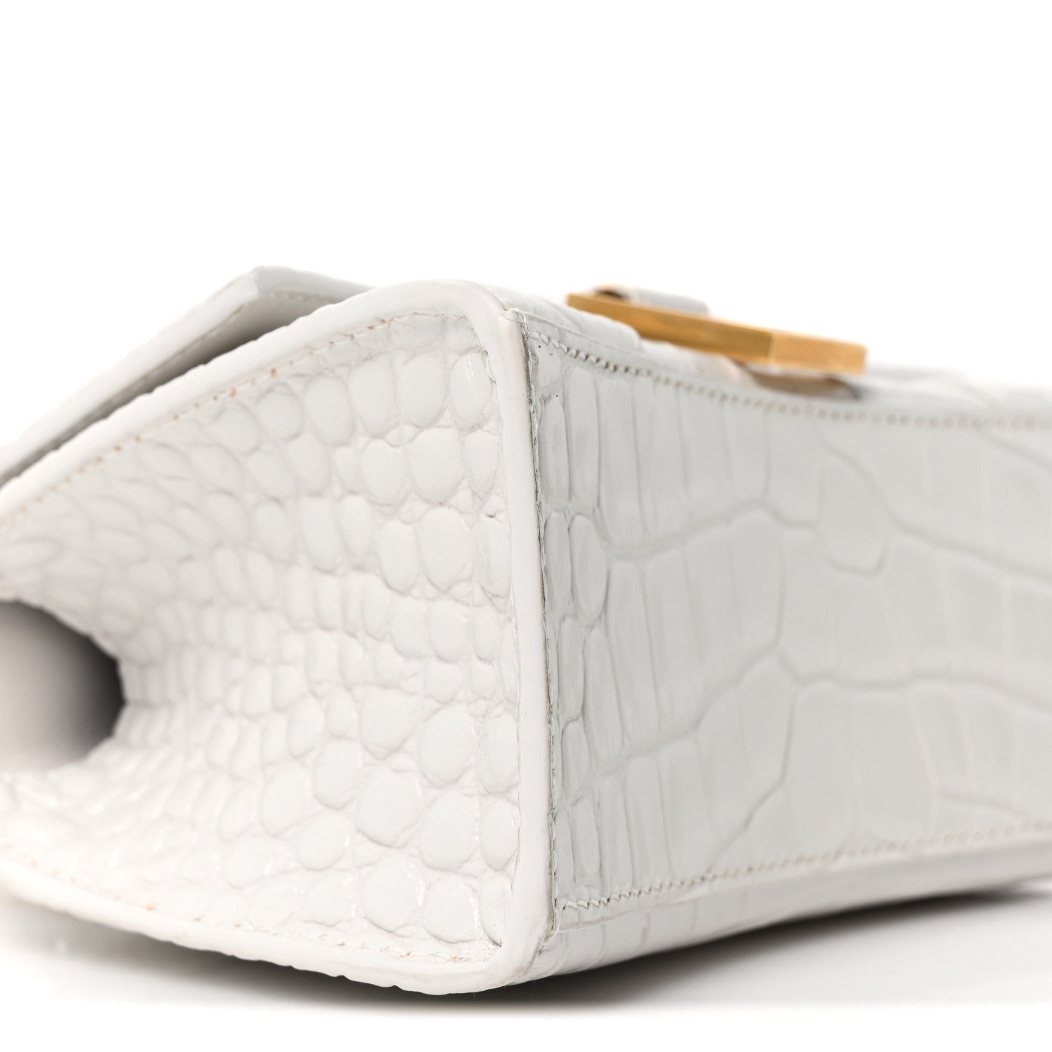Balenciaga Shiny Calfskin Crocodile Embossed Hourglass Top Handle Bag XS White 8 of 9