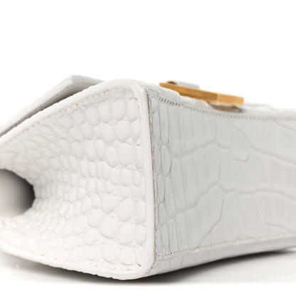 Balenciaga Shiny Calfskin Crocodile Embossed Hourglass Top Handle Bag XS White 8 of 9