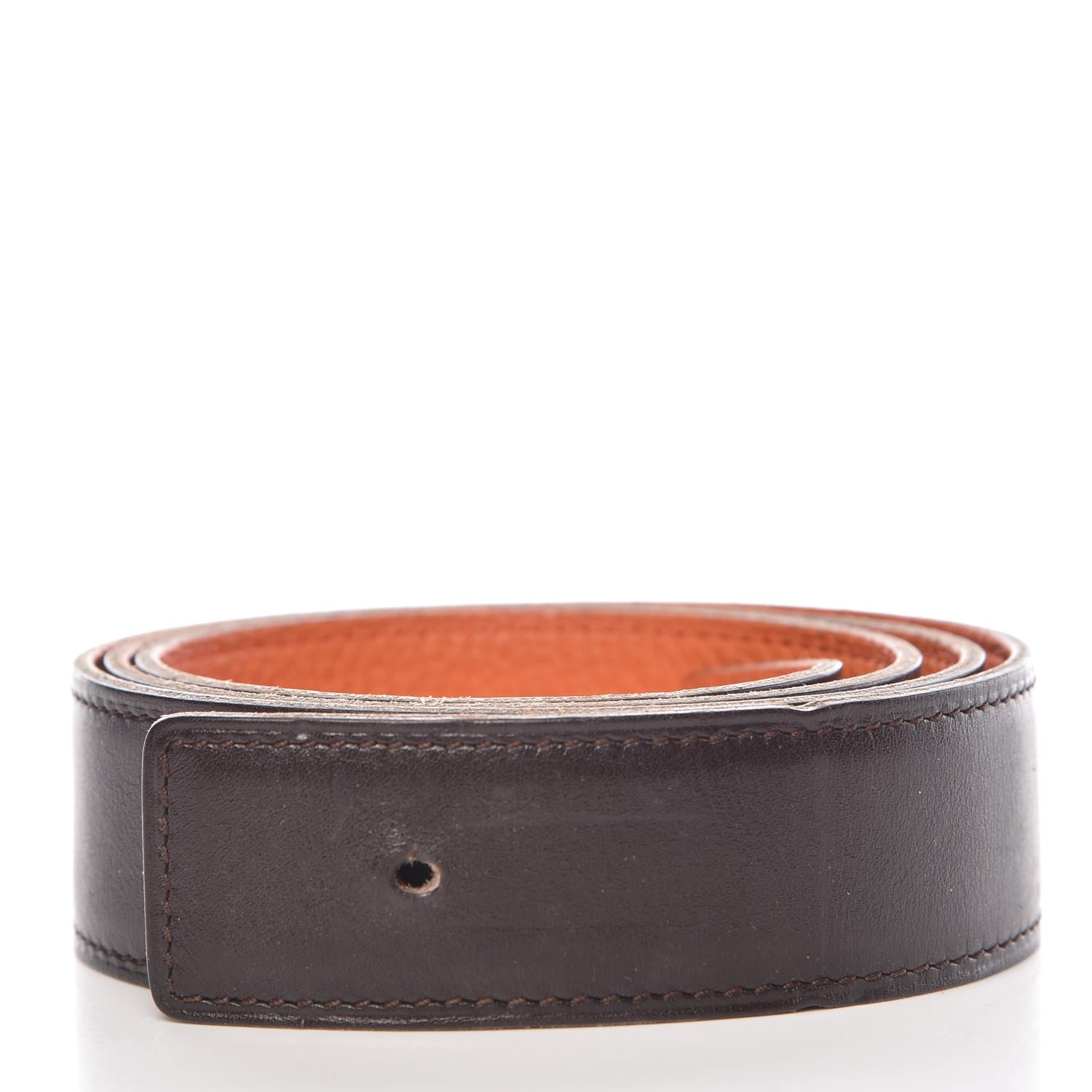 Hermes Box Togo 32mm Belt Strap 85 Chocolate Orange 1 of 10