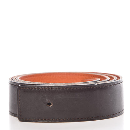 Hermes Box Togo 32mm Belt Strap 85 Chocolate Orange 1 of 10