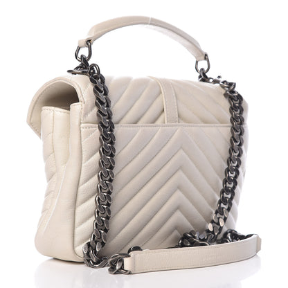 Saint Laurent Sheepskin Matelasse Chevron Monogram Medium College Bag Dove White 3 of 17