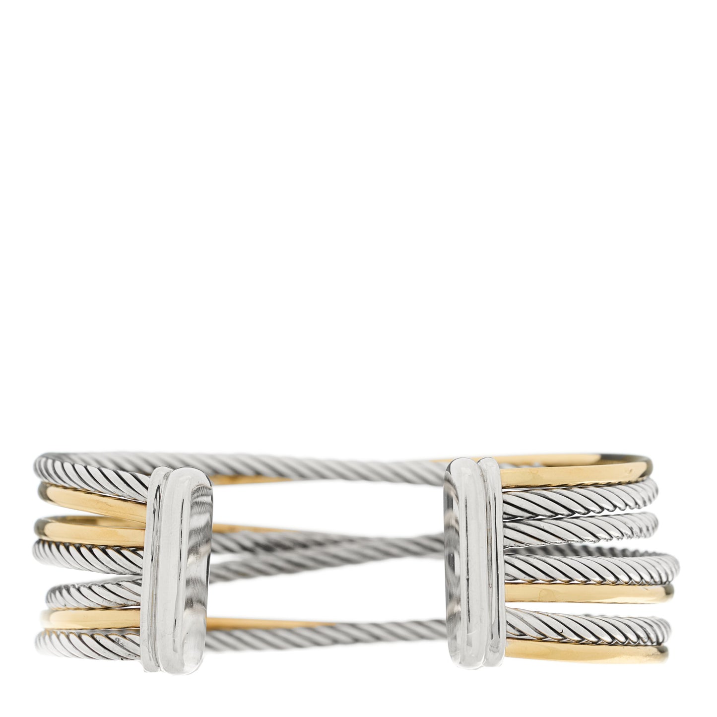 Sterling Silver 18K Yellow Gold 21mm Four Row Crossover Cuff Bracelet