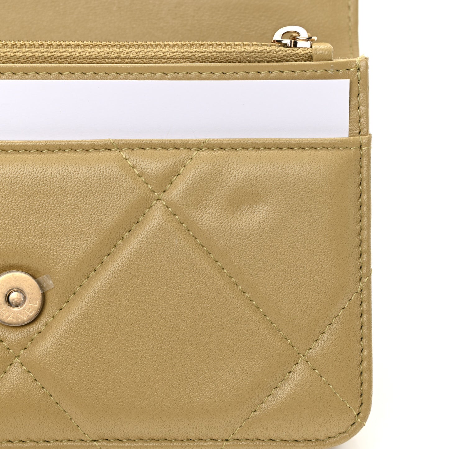 Lambskin Quilted Chanel 19 Wallet On Chain WOC Light Green