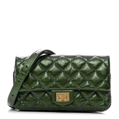 Chanel Metallic Aged Calfskin Quilted 2.55 Reissue Flap Belt Bag Clutch Green 1 of 10