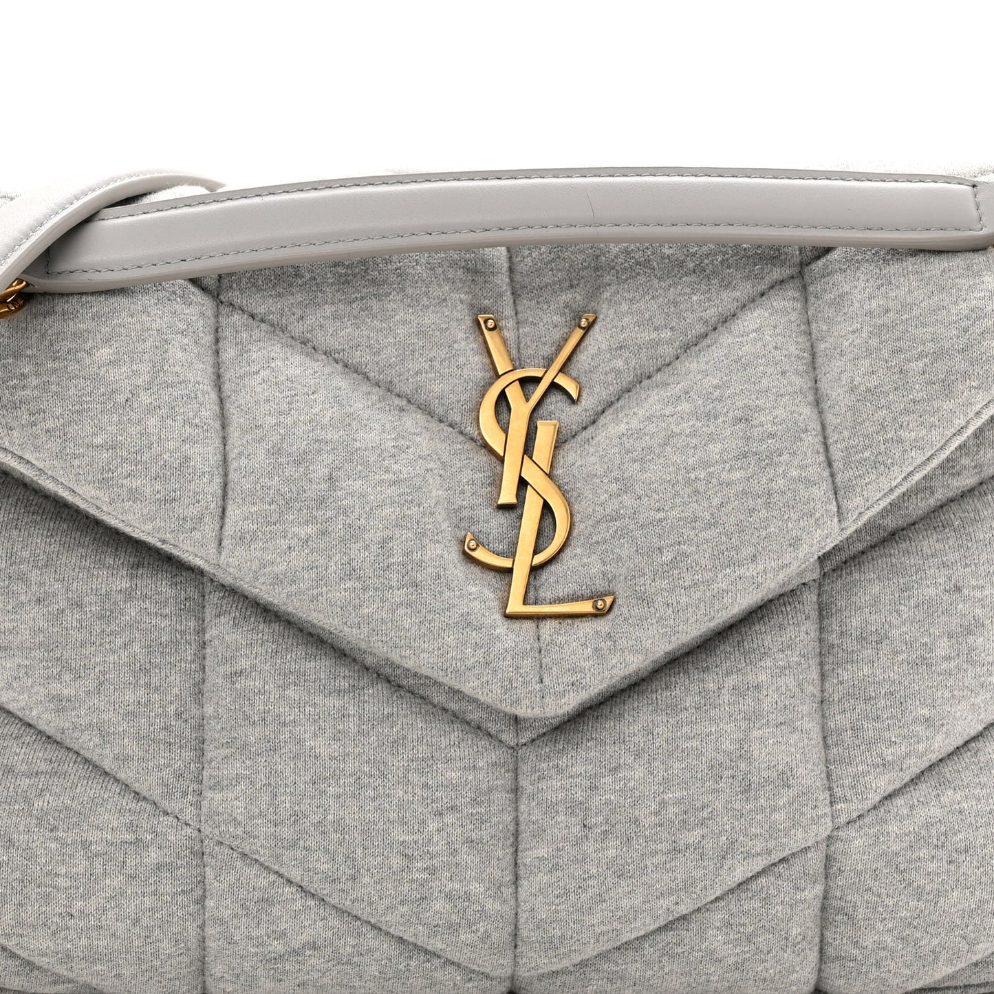 Jersey Quilted Small Loulou Puffer Monogram Chain Satchel Grey Cloud