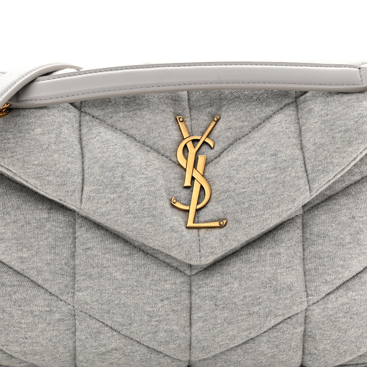 Saint Laurent Jersey Quilted Small Loulou Puffer Monogram Chain Satchel Grey Cloud 8 of 11