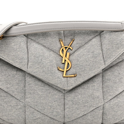 Saint Laurent Jersey Quilted Small Loulou Puffer Monogram Chain Satchel Grey Cloud 8 of 11