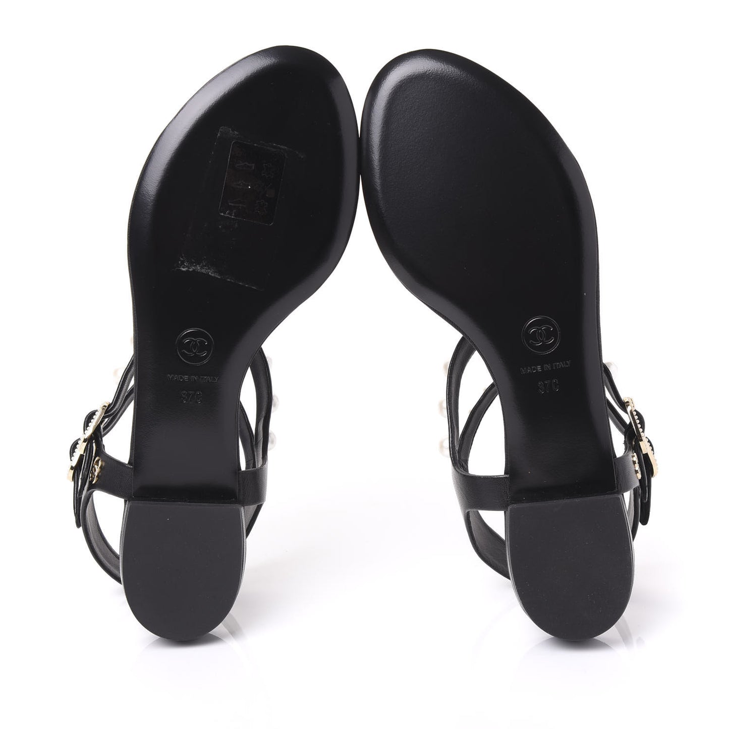 Lambskin Pearl Thong Sandals 37 Black